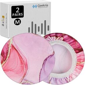 Geekria NOVA 2 Pairs Flex Fabric Headphones Ear Covers, Washable & Stretchable Sanitary Earcup Protectors for Over-Ear Headset Ear Pads, Sweat Cover for Warm & Comfort (M/Pink Marble)