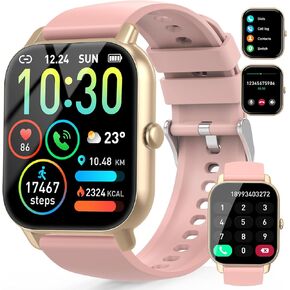 Smart Fitness Watch for Men Women(Answer/Make Calls), HD Touch Screen with Heart Rate Sleep Monitor, Sports Modes, IP68 Waterproof Activity Trackers Compatible with Android iOS, Pink