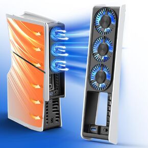 Cooling Fan for PS5 Slim Console, Auto Power On/Off for PS5 Slim Cooling Fan, for PS5 Slim Cooler Accessorie with 2 Speed Fans USB 3.0 Port for PS5 Slim Digital & Discs Edition