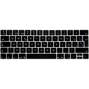 HRH Spanish Language Silicone Keyboard Cover Compatible for MacBook Pro with Touch Bar 13 Inch and 15 Inch (A2159/A1989/A1706,A1990/A1707) 2019 2018 2016 2017 Release European Version,Black
