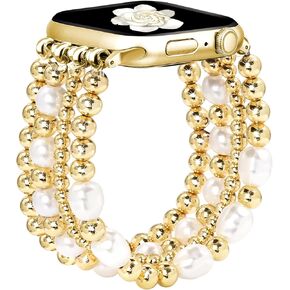 JR.DM Beaded Bracelet Women Compatible with Apple Watch Bands 40mm 45mm 44mm 41mm 38mm 42mm Dressy Fancy Fashion Cute Stretchy Elastic Jewelry Strap Replacement for iWatch Series 9/8/SE/7/6/5/4/3/2/1