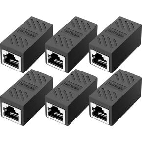RJ45 Coupler，Ethernet Coupler, in Line Coupler for Cat7/Cat6/Cat5e/Cat5 Ethernet Cable Extender Adapter Female to Female (6 Pack Black)