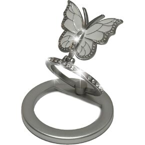 Magnetic Phone Ring Holder Compatible with MagSafe Phone Grip Kickstand for Magsafe Cases with Magnetic Adapter Circle, Adjustable Angle Butterfly Phone Ring Stands Round Grips Holders, Silver