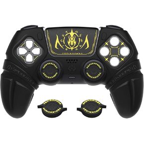 PlayVital Runes Edition Silicone Cover Skin for ps5 Controller with Thumb Grips & Touchpad Skin & D-pad Area Sticker, Anti-slip Controller Grip Cover Compatible with ps5 Charging Dock- Black