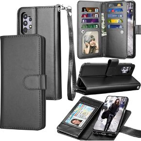 Galaxy A32 5G Case, Galaxy A32 5G Wallet Case, Tekcoo Luxury PU Leather Cash Credit Card Slots Holder Carrying Folio Flip Cover [Detachable Magnetic Hard Case] Kickstand for Samsung A32 5G [Rose Gold]