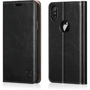 حافظة محفظة Belemay iPhone Xs Max، حافظة من الجلد الطبيعي بغطاء قلاب قابل للطي [حافظة داخلية ناعمة متينة] فتحات لحامل البطاقات، مسند، جيوب للنقود متوافقة مع iPhone Xs Max (6.5 بوصة)، بني in Kuwait