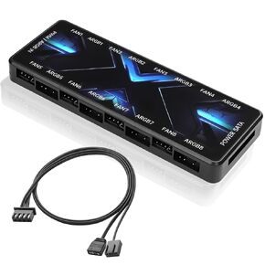 MEIRIYFA ARGB PWM Controller Hub 12V 4Pin PWM & 5V 3Pin ARGB with SATA Power 2-in-1 Hub 8 Way PC Case Fan Controller for LEDs, Computer