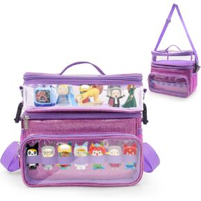 Upgrade Carrying Case for Tonie box, Double Storage Bag Compatible with Tonies Figures Characters Tonie Organizer with Shoulder Strap,Toniebox Starter Set Purple