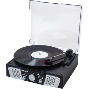 VICTOR Lakeshore 5-in-1 Turntable System with 3-Speed Record Player, Dual Bluetooth in & Out, USB Playback & Record, and Built-in Stereo Speakers, Black