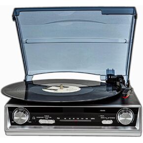 Vinyl Record Player, Vinyl Records with Built-in Speakers, 3-Speed, Belt Drive Vintage Phonograph, FM Radio,3.5mm Music Output Jack, LINE Out