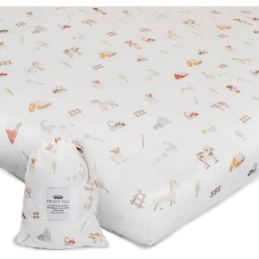 Organic Crib Sheets for Boys, Girls - Jersey Fitted Crib Sheet, Baby Crib Sheets Neutral, Crib Mattress Sheet, Cotton Crib Sheets, Breathable Crib Sheet, Baby Mattress Sheets (Farm Animals)