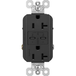 Pass & Seymour TR20USBPDBK Power Delivery USB Outlet, Black