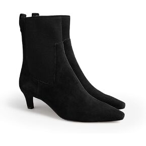 Coutgo Womens Ankle Boots Low Kitten Heel Pointed Toe Slip On Elastic Dressy Fall Winter Booties Shoes