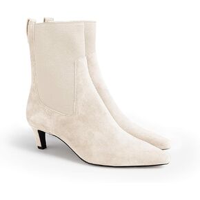 Coutgo Womens Ankle Boots Low Kitten Heel Pointed Toe Slip On Elastic Dressy Fall Winter Booties Shoes