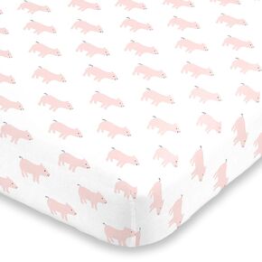 NoJo Piggy Pink & White Super Soft Mini Crib Sheet, Pink, White