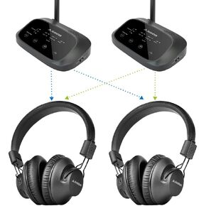 Avantree Shift - مجموعة سماعات رأس متعددة للتلفزيون اللاسلكي، مثالية لمشاهدة جهازي تلفزيون أو أكثر، مع توافق متقاطع، ومرور، وطويلة المدى، وقابلة للتطوير إلى 3 أجهزة إرسال و100 سماعة رأس in Kuwait