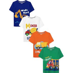 QWE Toddler Boys Short Sleeve Shirts 4-Pack Cotton Summer T-Shirts Cartoon Graphic Tops Tees 18 Months to 5T