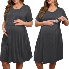 JolliLovin Women's Plus Size Maternity Dress Labor and Delivery Gown Summer Nursing Nightgowns Sleepwear(L-5XL)