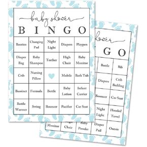 Blue Baby Feet Baby Shower Bingo Cards - Prefilled - Set of 24…