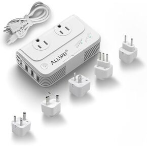 ALLWEI Power Voltage Converter 220V to 110V Step Down Travel Voltage Converter for Hair Straightener/Curling Iron, Universal Power Plug Adapter UK, US, AU, EU, IT, India (White)