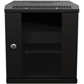 NavePoint 6U 10 Inch Network Server Cabinet, 15.75 inch Deep, Glass Door, Black, Wall Mountable, 2 x Shelves, 1 x Blank Panel