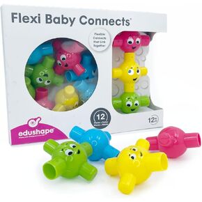Edushape Flexi Baby Connects - Large Textured Solid Color Pop Beads for Toddlers 1-3, 2-4, 4-6 Years and Up – Snap Beads Connecting Toys for Baby Enhances Motor Skills, Tactile Senses for Kids