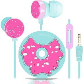 Cute Donut Earbuds for Kids, Kid Size Wired Earbud & in-Ear Headphones with Microphone and Lovely Earphones Storage Case Gifts for School Girls and Boys (Sky Blue)