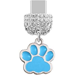 ELISE & FONDA TP240 Type-C USB Charging Port Crystal Anti Dust Plug Little Cat Paw Pendant Cell Phone Charm for Samsung Galaxy/Huawei/OnePlus/Xiaomi/oppo Android Phones (Blue)