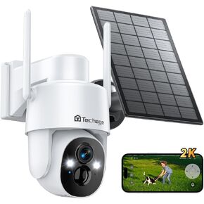 Techage 2K Solar Camera Outdoor Wireless, Security Camera Wireless Outdoor, Battery Powered cam with Spotlight, 2-Way Talk, PIR Motion Detection, Color Night Vision, 360° PTZ, Siren, Works with Alexa