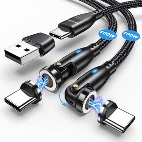 VAFOTON USB C Magnetic Charging Cable 100W (2Pack, 3.3ft+6ft), 9Pin Magnetic Charger Cable/360&180 Rotation Magnetic Phone Charger/Type C Data Cable for Samsung Galaxy Series/Ma-Book Series/Pad Series