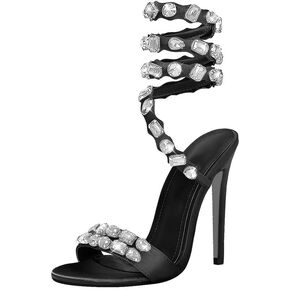 LISHAN Women's Diamante Rhinestones Studded Stilettos Ankle Wrap High Heels
