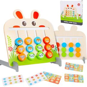 Montessori Learning Toys Slide Puzzle Color & Shape Matching Brain Teasers Logic Game for Kids Age 3 4 5 6 7 Years Old Preschool Educational Wooden Toys Road Trip Toys for Kids