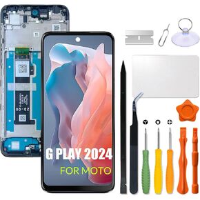 Replacement for Motorola Moto G Play 2024 LCD Screen with Frame Display Touch Digitizer Assembly with Repair kit(Black with Frame)