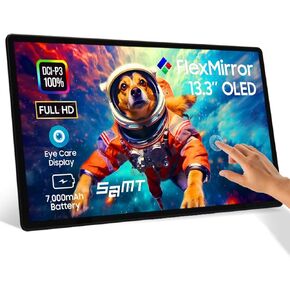 OLED 13.3" 1080P Portable Wireless Monitor FHD DCI-P3 100%, 0.2ms, 700000:1, Touchscreen, StereoQuad Speakers, USB Type-C, External Monitor for Laptop Smartphone Switch with 7000mAh battery in Saudi Arabia