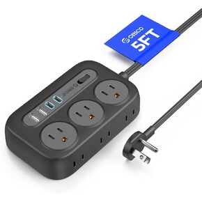 Flat Extension Cord 25 ft, Power Strip Long Cord with 4 USB Ports (2 USB C), Long Extension Cord with 6 Widely Spaced Outlets(2 Side), Wall Mount Power Strip, White extension cord for Home Office