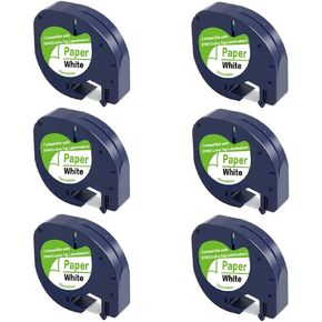 LT-100H Plus LT-100H LT- 200B LT-100T Label Maker Refills 91330 10697 Paper Black on White Tape Compatible for Dymo Letratag Refills 12mm x 4m 1/2" x 13', 6-Pack