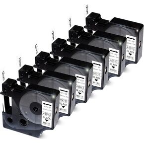 6 عبوات متوافقة مع DYMO Labelmanager 160 عبوات لأشرطة شريط الملصقات D1 A45013 S0720530، أسود على أبيض، 1/2 بوصة × 23 بوصة لـ DYMO LabelManager PnP 160 280 210D 360D 420P 220P 260P 450D