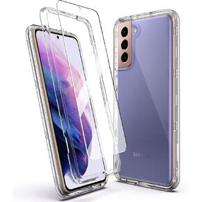 حافظة KIOMY شفافة لهاتف Samsung Galaxy S21+ / S21 Plus 5G، غطاء هاتف واقٍ مضاد للصدمات وزوايا الوسادة الهوائية، تصميم هجين من البولي كربونات الصلب مع إطار مرن من مادة TPU
