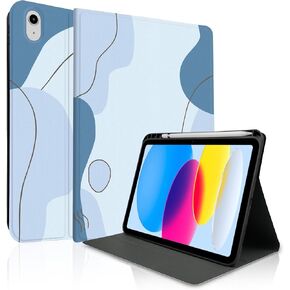 TopPerfekt Design for iPad Pro 4th/3rd/2nd Gen (2022/2021/2020) for Girls Kids Teen, Stand Folio Cover with Pencil Holder, Auto Sleep/Wake, Anti-Slip and Anti-Shock Cute Case, Blue Abstract