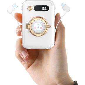 Portable Charger 10000mAh, Small Cute Power Bank 22.5W USB C Fast Charging Compact Battery Pack with Built in 2 Cables and Precise led Digital Display,Compatible with iPhone,Tablet,Samsung