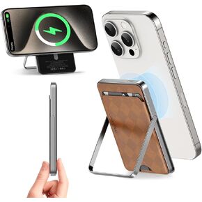Wireless Portable Charger with Mag safe Wallet/Stand 5,000 mAh,Ultra Slim Mag-safe Battery Pack with Phone Holder,Compact Magnetic Power Bank Compatible with Magsafe iPhone 15/14/13/12 Grey