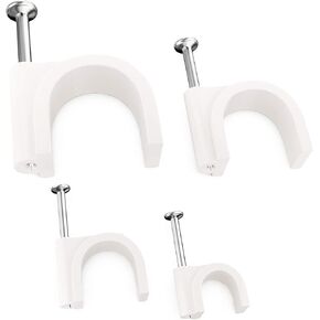 Pro-Grade, Cable Clips with Steel Nails 5mm, 7mm, 9mm Wire Holders and Tacks 100 Per Size. Durable, UV Resistant Plastic Clips to Organize Coax, Ethernet, Cat5, Cat6 and Other Cords.