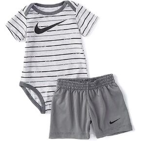 Nike Baby Boys Just Do It Short Sleeve Bodysuit & Shorts 2 Piece Set (Grey/Jdi Stripe Print, 3 Months) (Grey Jdi Stripe, 3 Months)
