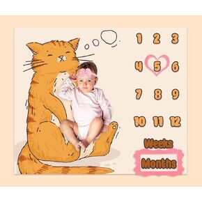 بطانية مايلستون الشهرية للطفل مقاس 48 × 40 بوصة، بطانية شهرية لخلفية التصوير الفوتوغرافي لقطط كبيرة منفوشة، بطانية ذاكرة مخصصة لنمو الطفل من الفلانيل BTLSPH968 in Kuwait