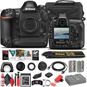 كاميرا Nikon D6 DSLR (الهيكل فقط) (1624) + بطاقة XQD سعة 120 جيجابايت + بطارية EN-EL18C + حافظة + برنامج Corel للصور + كابل HDMI + مجموعة التنظيف + حامل ثلاثي القوائم مرن + محفظة ذاكرة (الطراز الدولي) (متجددة)