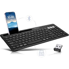 Multi Device Wireless Keyboard - Bluetooth Keyboard for Tablet - Universal Compatible with iPhone iPad Android Phone cellphone PC Computer - Built-in Stand - Long Battery Life - Easy Setup