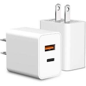 كتلة شاحن سريع لـ iPhone 15 - Arparnar 2 حزمة 20 وات محول شاحن حائط USB C مزدوج المنفذ TypeC QC3.0 USB A قابس شحن سريع، شحن سريع لأجهزة Apple iPhone 15/14/13/12/11/Pro Max، iPad، AirPods