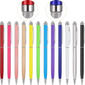 Outus 12 Pieces Stylus Pens for Touch Screens, Retractable Fiber Tip 2 in 1 Capacitive Stylus Ballpoint Pen Compatible with iPad iPhone Tablets Samsung All Universal Touch Screen Devices