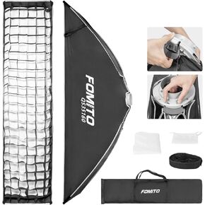 FOMITO 11.8" x 47.2" Quick Release Strip Softbox 30x120cm Rectangular Bowens Mount Light Box with Beam Grid for Aputure Godox SmallRing Neewer YongNuo LED Monolight Studio Strobe Lighting