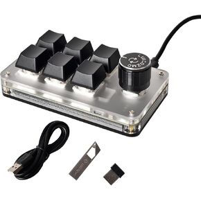 Macro Pad Macro Keyboard Programmable Keypad Customized 6-Key Mini Mechanical Gaming Keyboard One Handed Keyboard Bluetooth RGB OSU Multifunctional Macropad Knob 2.4G Receiver&Type C 1m Cable